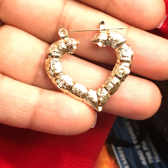 Yellow Gold Heart Shape Hoops - Picture 3 of 3